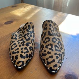 Bleecker & Bond cheetah dress slides with stud accents, size 10